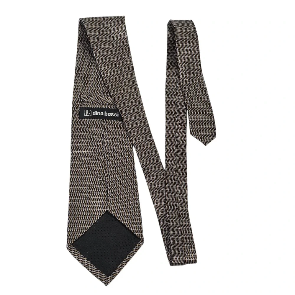 Dino Bassi Mens Necktie Black Gray Tan Silk Woven Swirls Classic Business‎ Suit